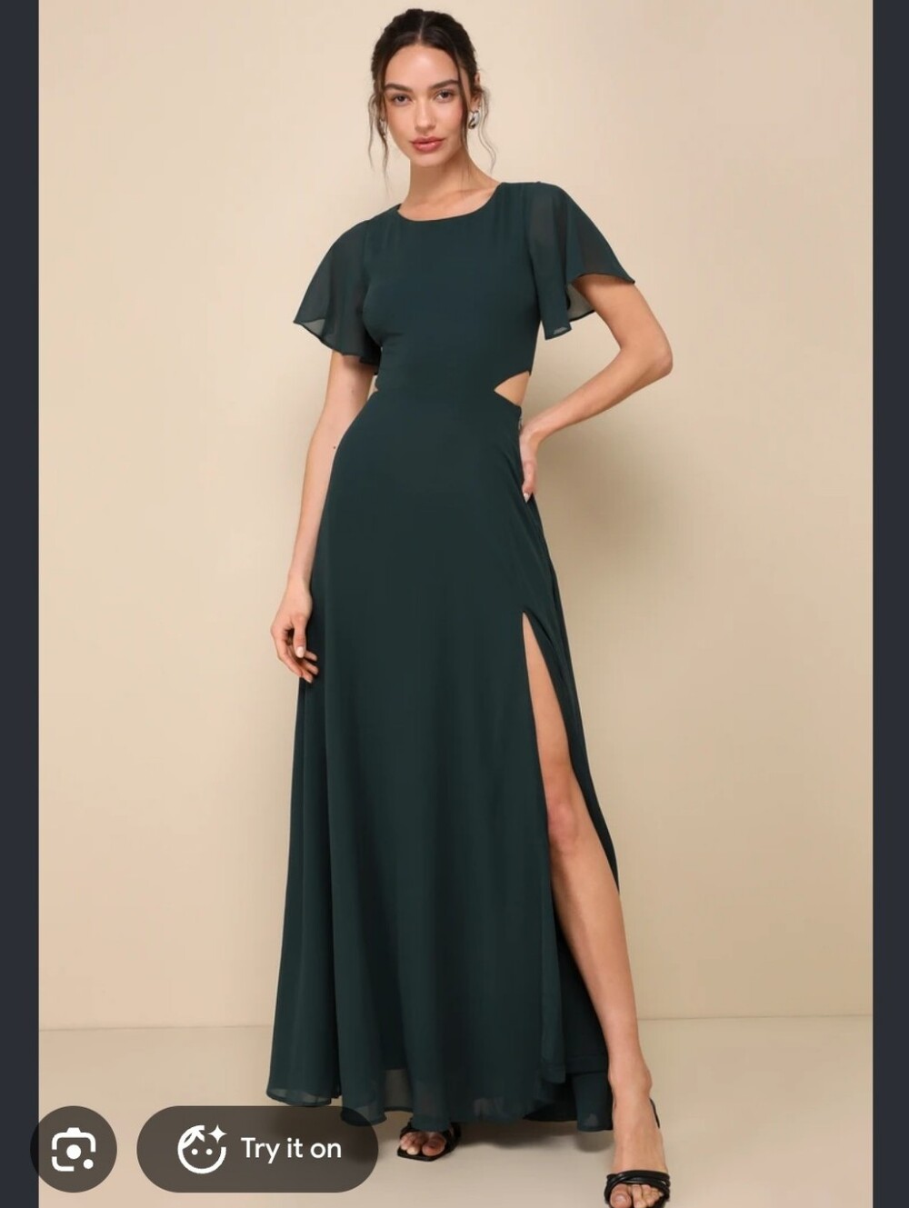 Lulus Emerald Green  Maxi Dress with Sheer Flutter Sleeves Formal XS